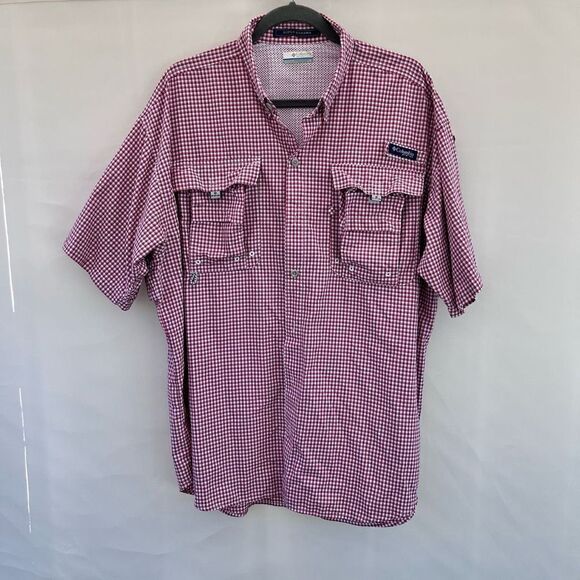 Columbia PFG Men's Red White Plaid Short Sleeve Vented Fishing Shirt‎ Size L/G - Picture 1 of 9